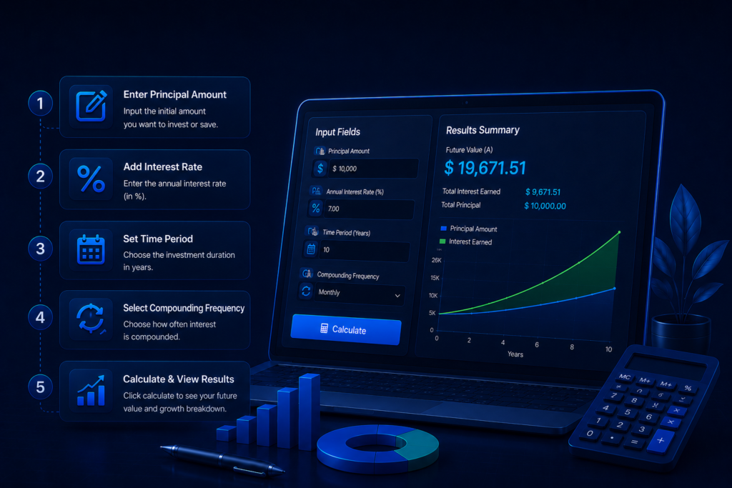How to use the Compound Interest Calculator to calculate compound interest and investment growth